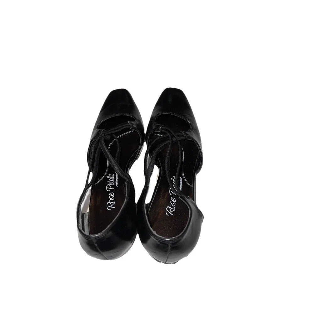 Rose Petals‎ Black Leather Strappy Heels Size 6M EUC Vintage Aesthetic Pumps